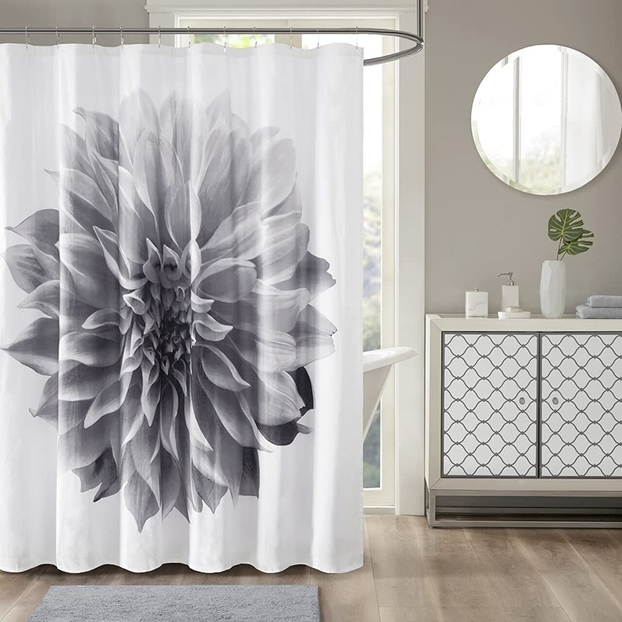 Madison Park Modern Cotton Shower Curtain with Grey Finish MP70-7542